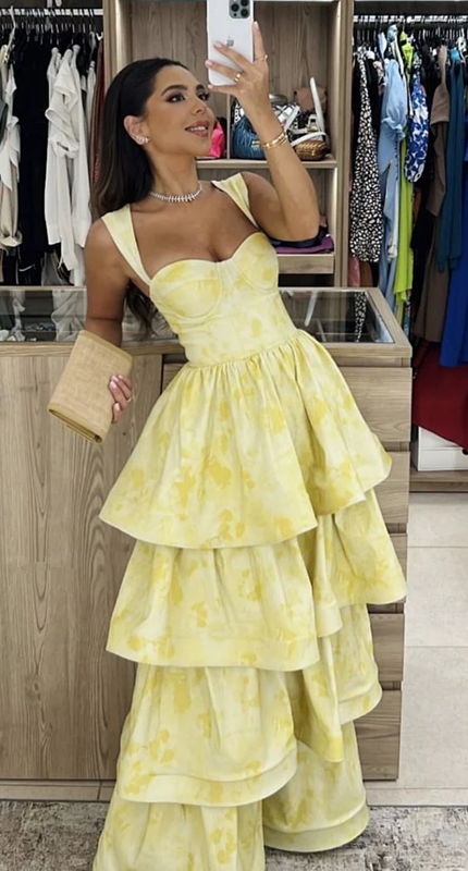 Yellow Dress Fashion Elegant Prom Dresses Vintage Princess Female Evening Party Dress