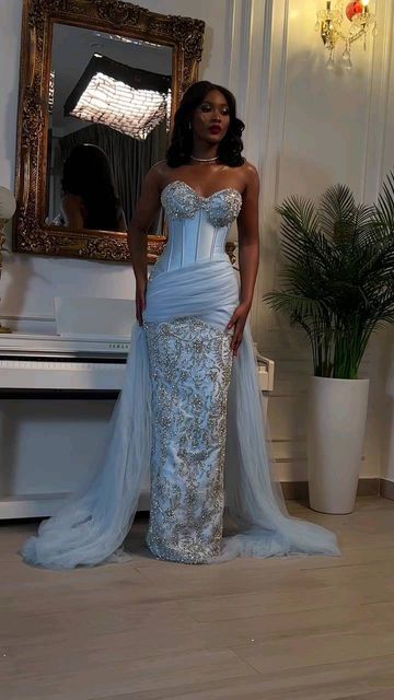 Blue Memraid Strapless Evening Dress Long Formal Gown