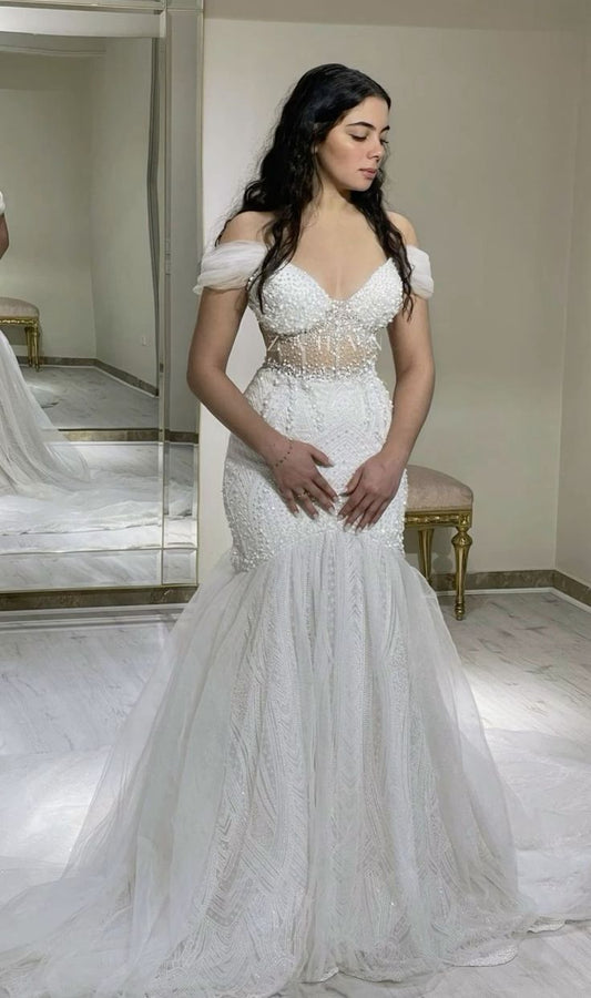 Off Shoulder Mermaid Long Wedding Dress Mermaid Bridal Dresses