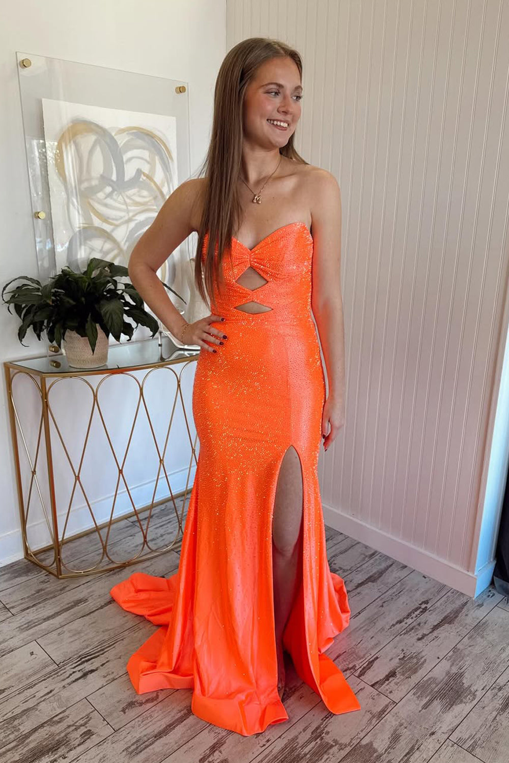 Cute Mermaid Sweetheart Keyhole Pink Satin Long Prom Dress with Sit