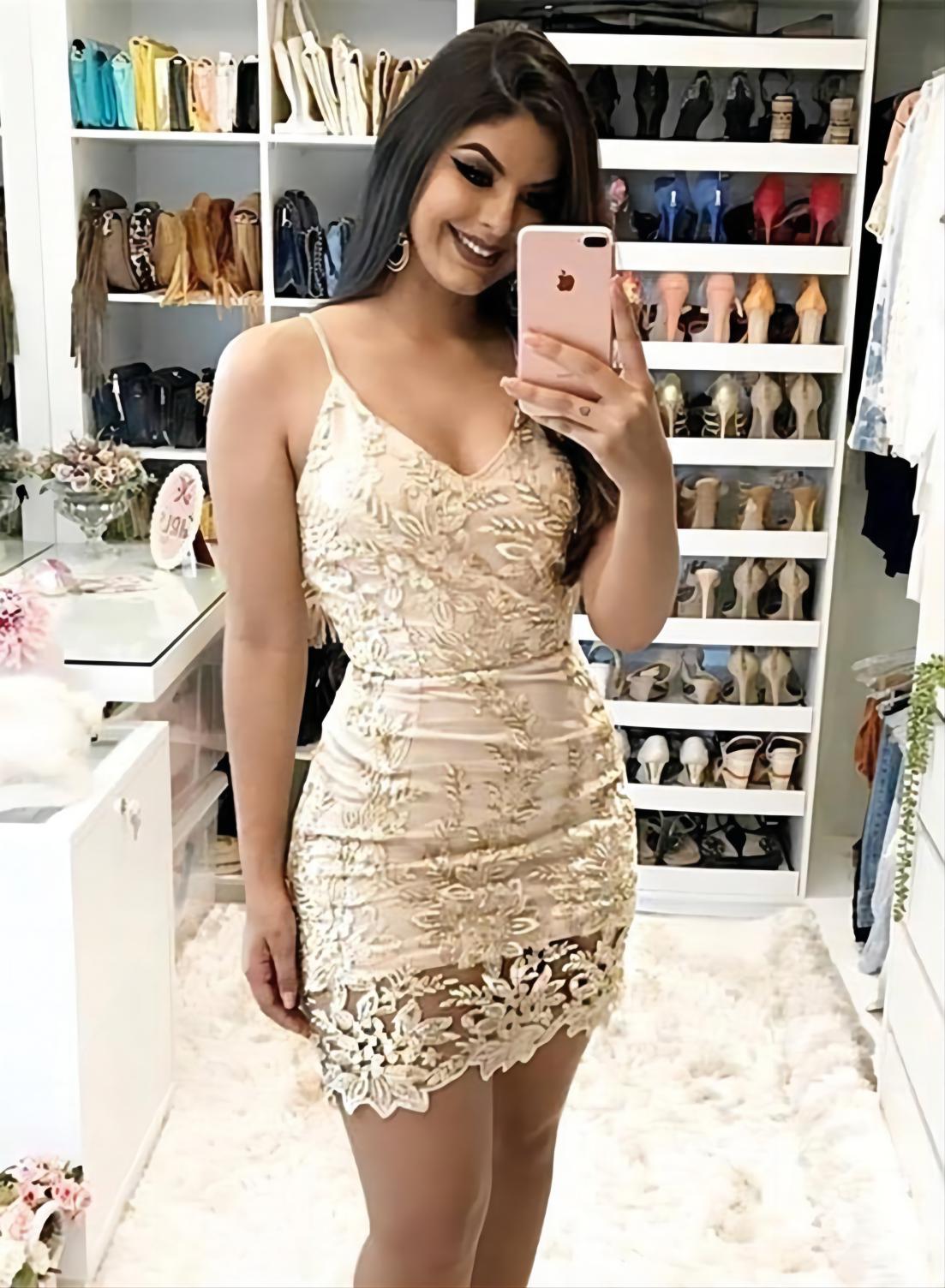Spaghetti Straps Lace Bodycon Homecoming Dress