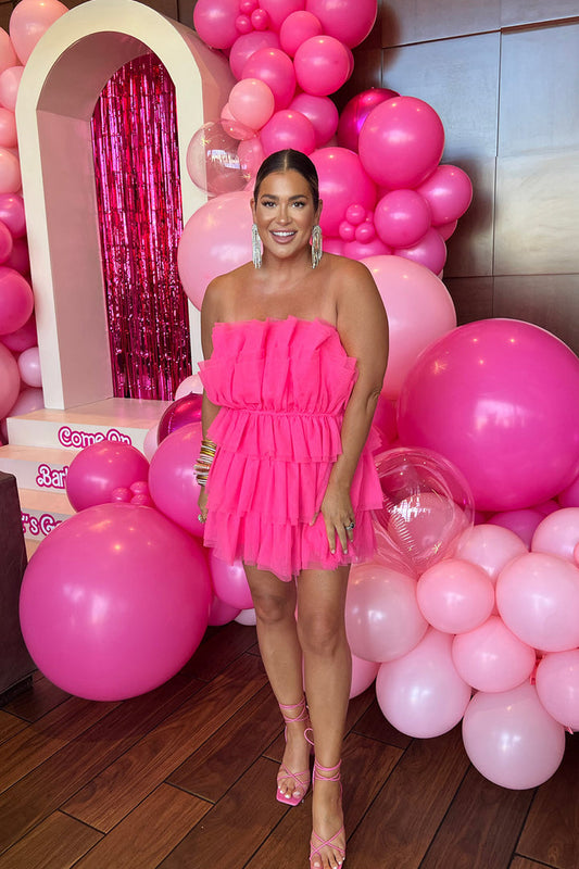 Hot Pink Strapless Pleated Mini Homecoming Dress