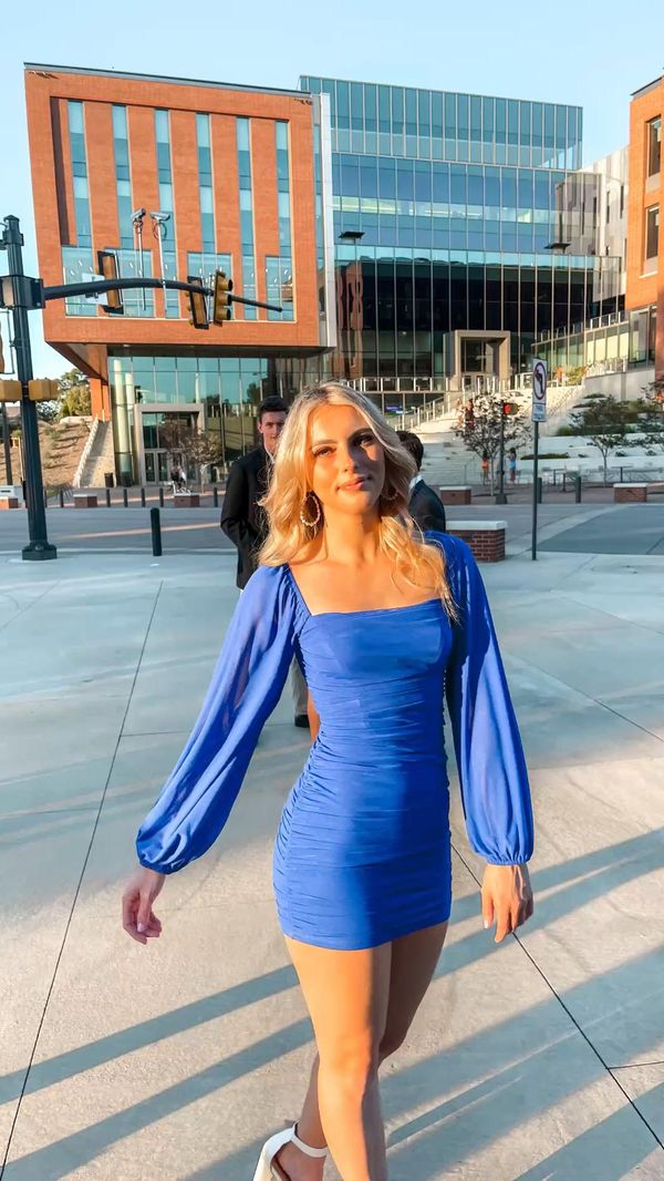 Blue Chiffon Long Sleeves Mini Homecoming Dress Laylatailor Shop Blue Chiffon Long Sleeves Mini Homecoming Dress Laylatailor Shop