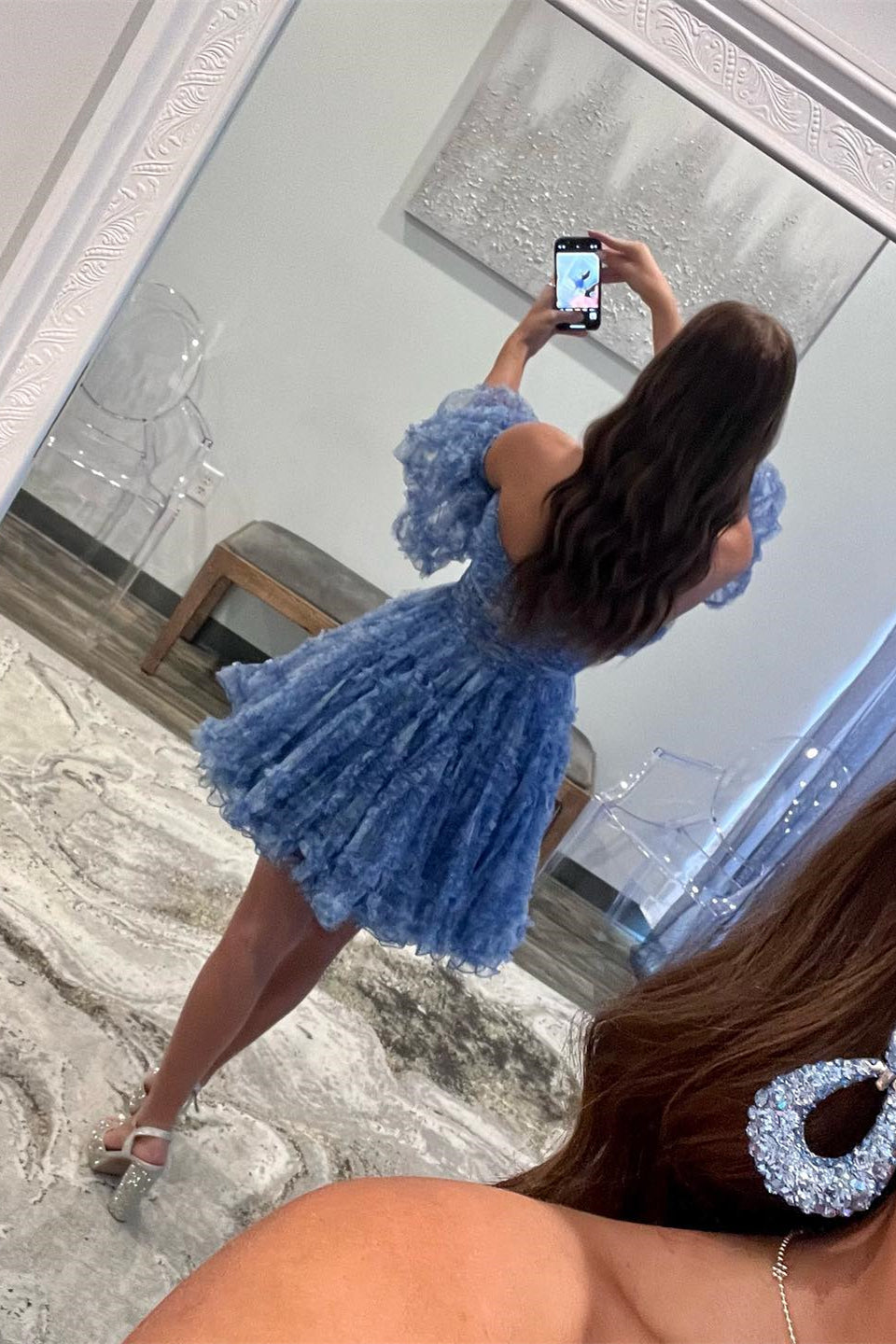 New Arrival Floral Print Ruffles A-Line Homecoming Dress