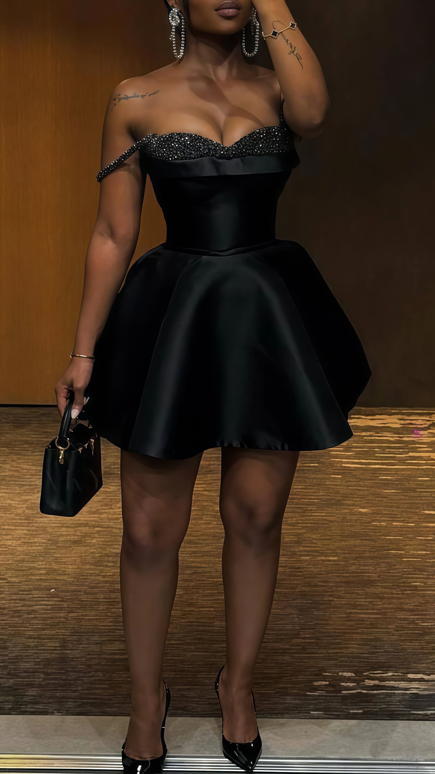 Black A-Line Homecoming Dresses, Off The Shoulder Beaded Mini Party Dress, LTP3761