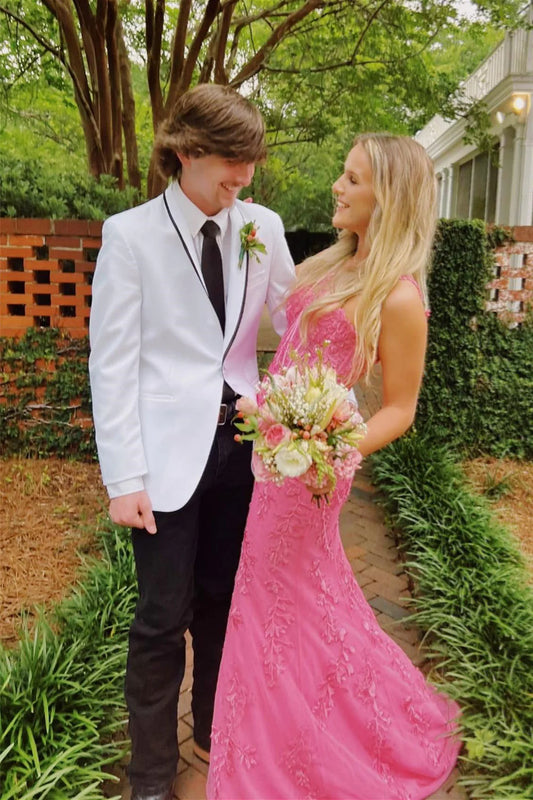 Pink Appliques Mermaid Beaded Long Prom Dress