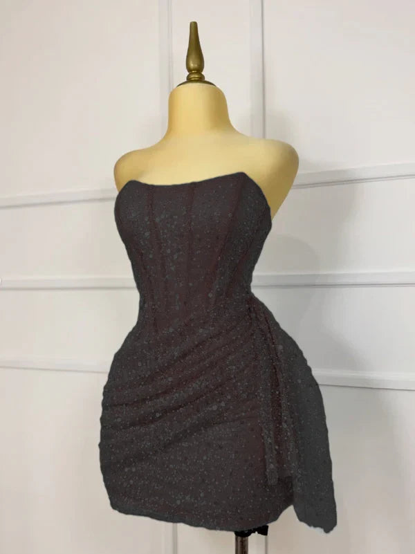 Glitter Strapless Bodycon Homecoming Dresses Pleated Cocktail Dress, LTP3782