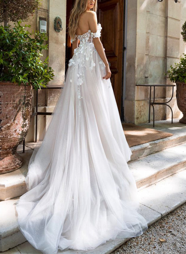 Vintage Lace Wedding Dress Off-Shoulder Appliques Bridal Dress