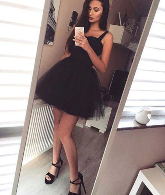 LTP1779,Black Tulle Homecoming Dress, A-Line Graduation Dress