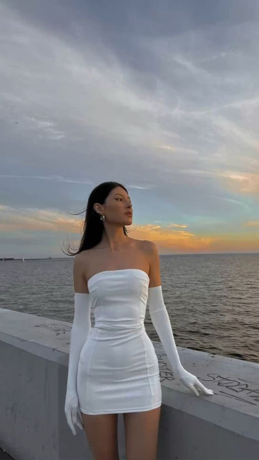 LTP1838,Sexy White Strapless Tight School Homecoming Dresses, Mini Celebrating Dresses