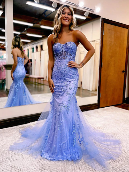 Mermaid Sleeveless Lace Tulle Prom Evening Dress