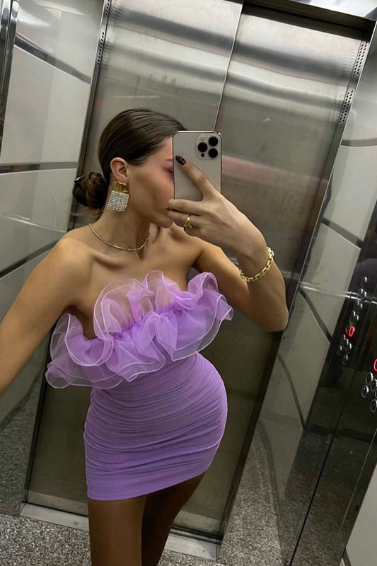 Lilac Strapless Bodycon Homecoming Dresses Sleeveless Back To School Dress, LTP3781