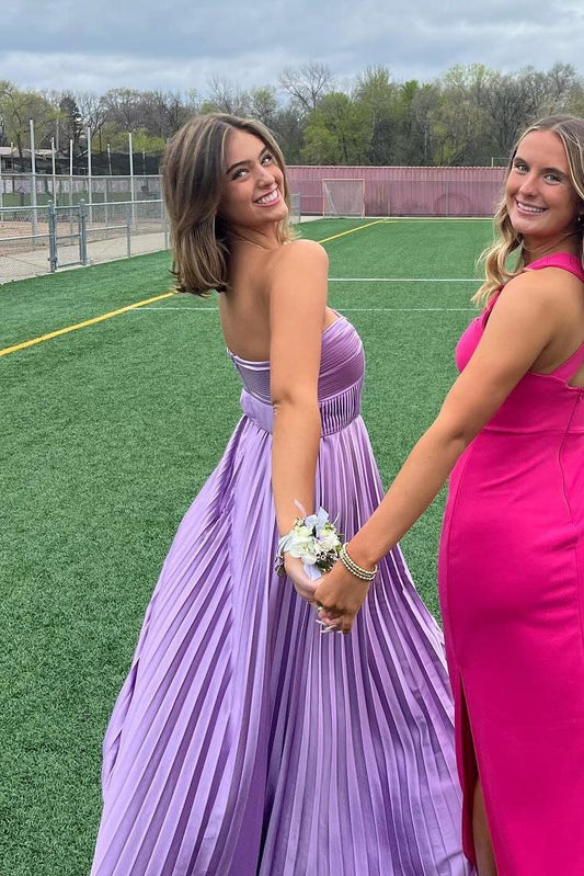 Twist Lavender Pleated A-line Prom Dress