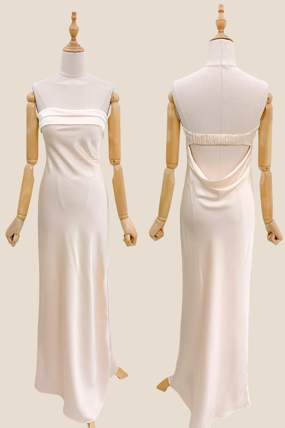 Strapless Champagne Sheath Long Party Dress