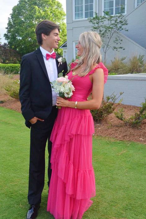 Hot Pink Tulle Prom Dresses
