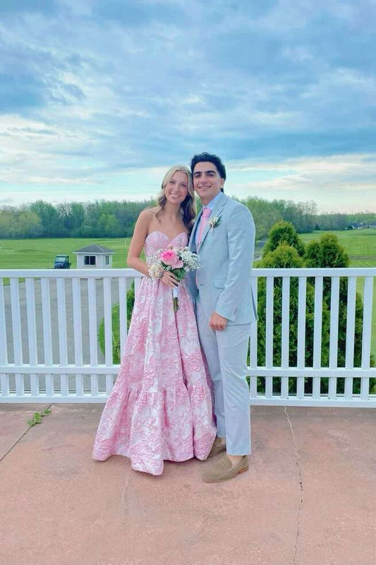 Sweetheart Pink Floral A-line Prom Gown