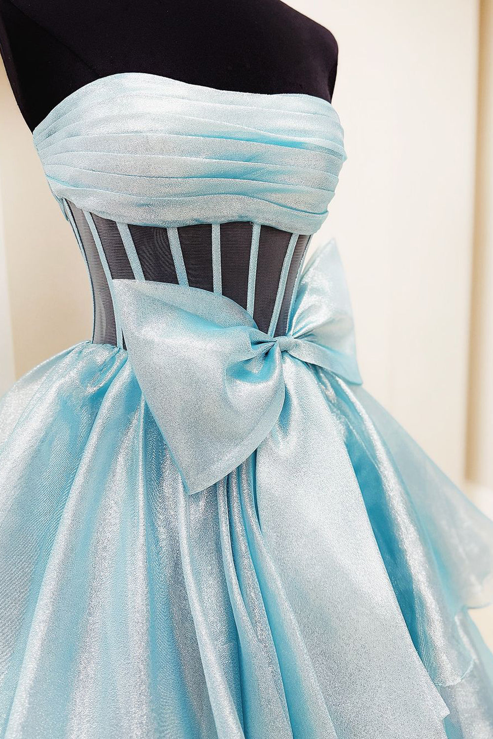 Cute Fashion Ball Gown Strapless Glitter Organza Prom Dress