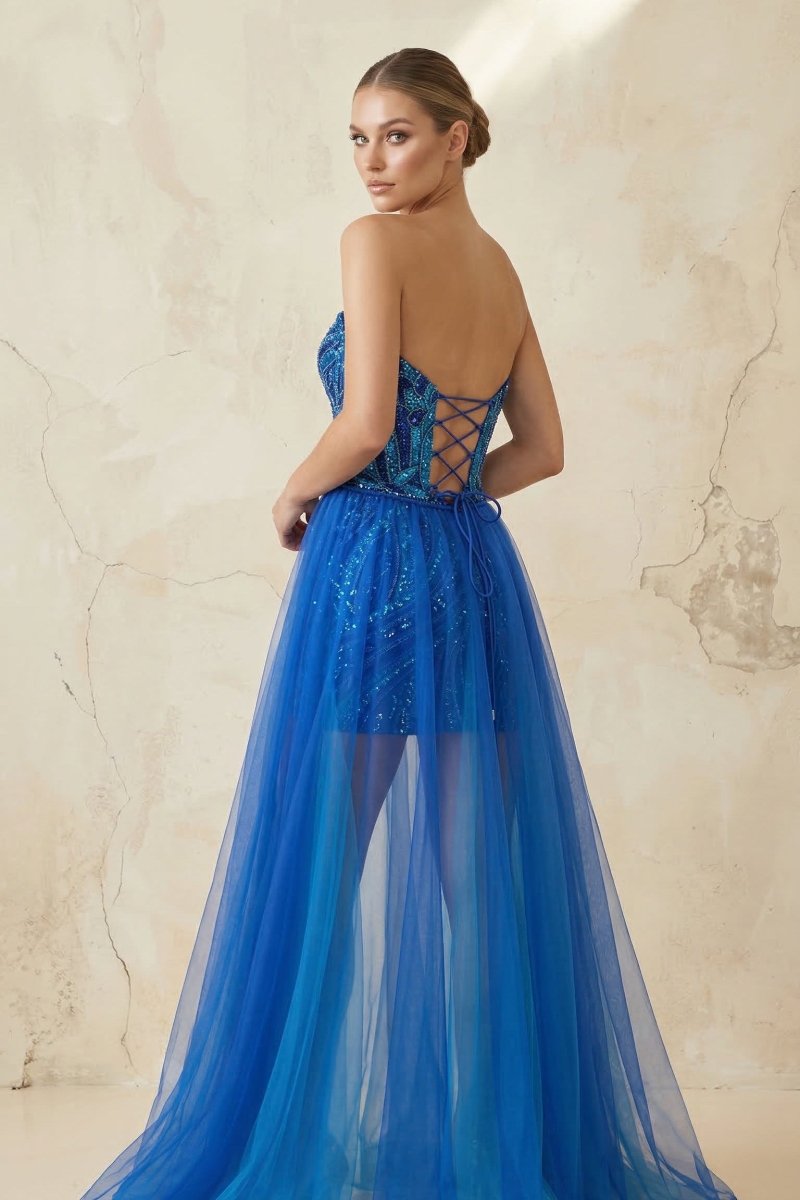 Royal Blue - Sheath V Neck Sequined Mini Party Dresses with Train