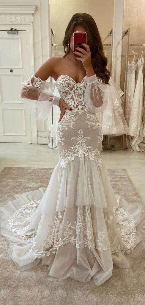 Charming Mermaid Lace Vintage Fashion Modest Wedding Dresses