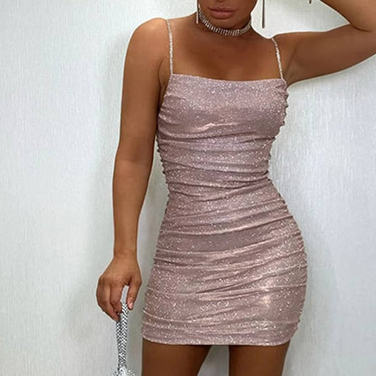 LTP1845,Light Pink Sequin Spaghetti Straps Homecoming Dress