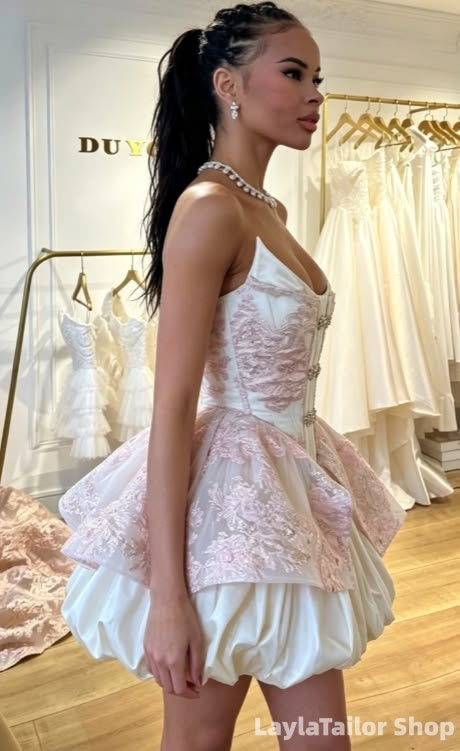 Princess Strapless Lace Short Homecoming Dress