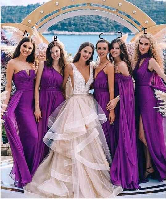 Purple Chiffon Floor Length Bridesmaid Dresses, LTP3292