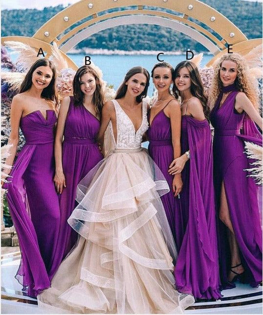 Purple Chiffon Floor Length Bridesmaid Dresses, LTP3292