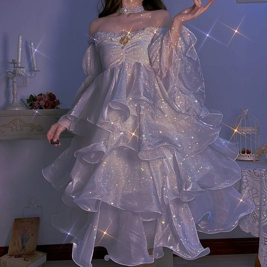 LTP1804, Princess Organza White Off the Shoulder Homecoming Dresses, Girls Cosplay White Dresses