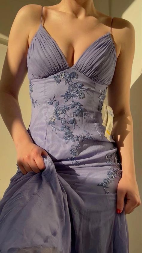 Fairy Blue/Purple Spaghetti Straps Appliques Chiffon Prom Dresses