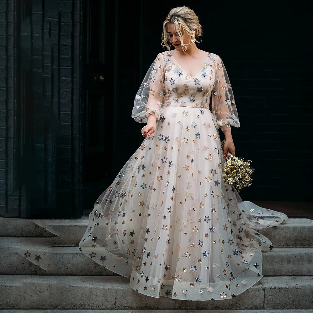 Starry Tulle A-Line Plus Size Prom Dresses With Stitch Hem Laylatailor Shop Starry Tulle A-Line Plus Size Prom Dresses With Stitch Hem Laylatailor Shop