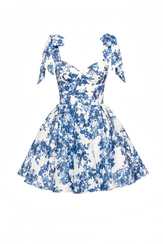 A-Line Blue Floral Homecoming Dresses, LTP3368