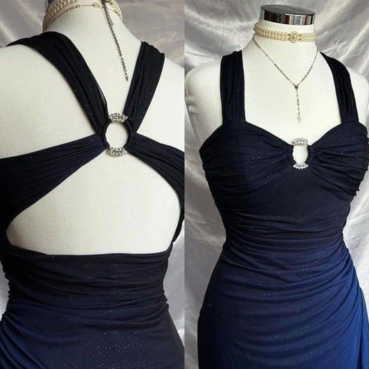 Affordable Dresses Under $160||Elegant Gradient Navy Blue Sheath Spaghetti Straps Sparkling Chiffon Prom Dress For Party,LTP4406