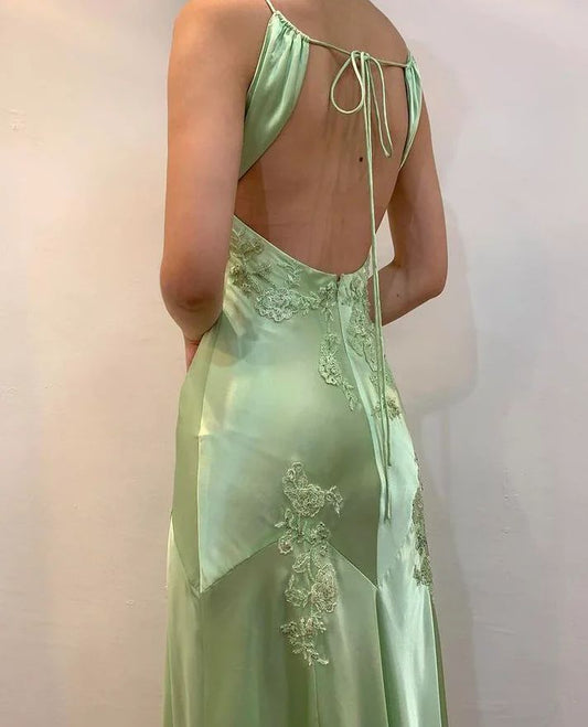 Apple Green Mermaid Long Prom Dresses Appliques Satin Evening Dress,LTP4000