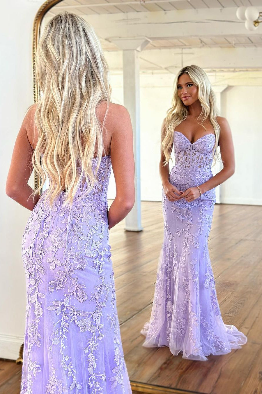 Mermaid Sweetheart Yellow Lace Prom Dress with Beading