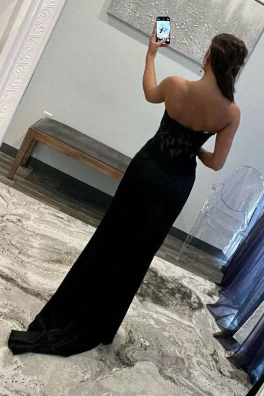 Black Chic Mermaid Prom Dress with Sweetheart Design Long Satin Skirt and Slit