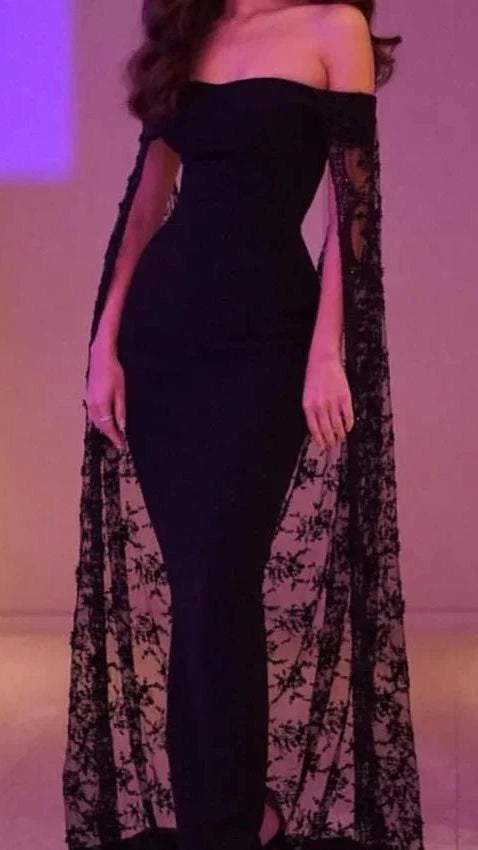 Black Lace Bodycon Prom Dresses Mermaid Off The Shoulder Grabs Party Dress,LTP4398