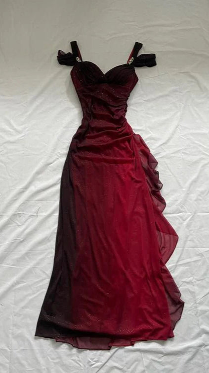 Black Red Gradient Color Chiffon Prom Dresses Long Evening Formal Dress,LTP3975