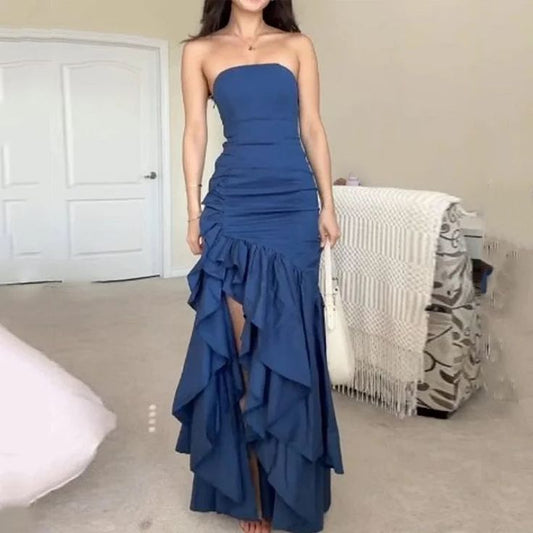 Blue Prom Dresses, Strapless Evening Dresses