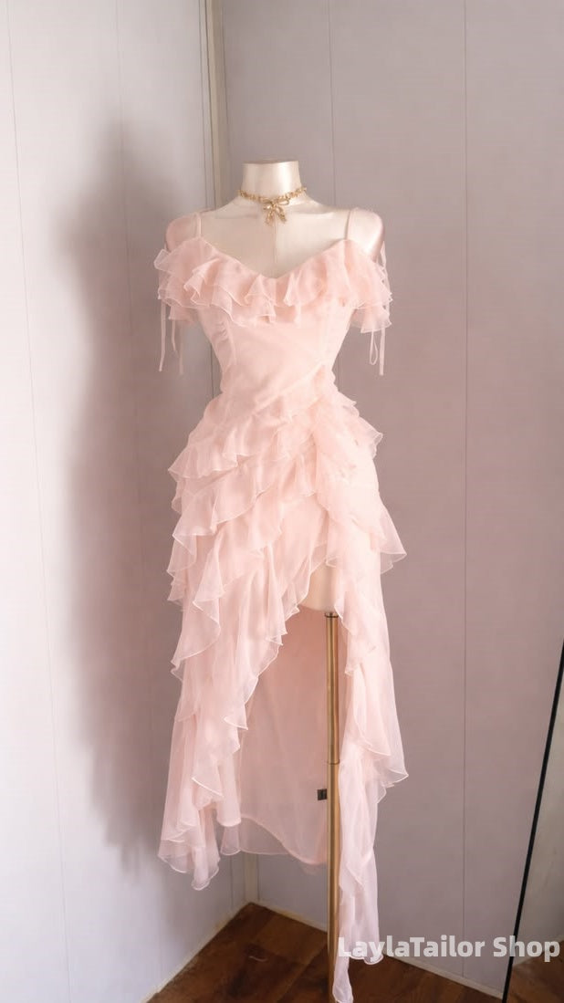 Blush Pink Chiffon Ruffle Homecoming Dresses