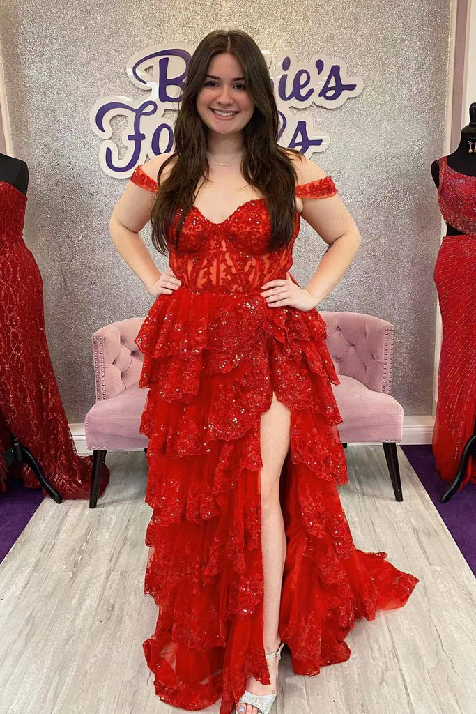 Blush Pink Off The Shoulder Sequin Lace Ruffle Prom Dresses