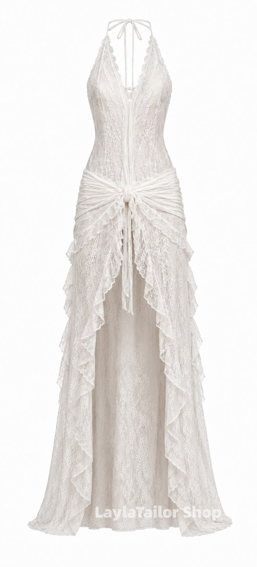 Bohemia White Lace Halter Long Party Dress Sexy Y2k Dresses LTP82614