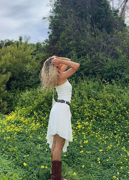 Boho Style White Lace Strapless Short Dress, LTP3294