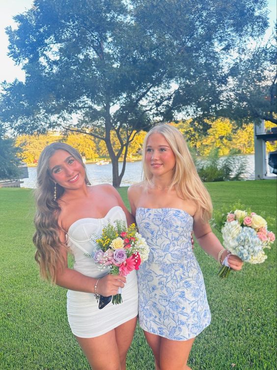Bravo Floral Print Homecoming Dresses Strapless Mini Party Gown, LTP3013