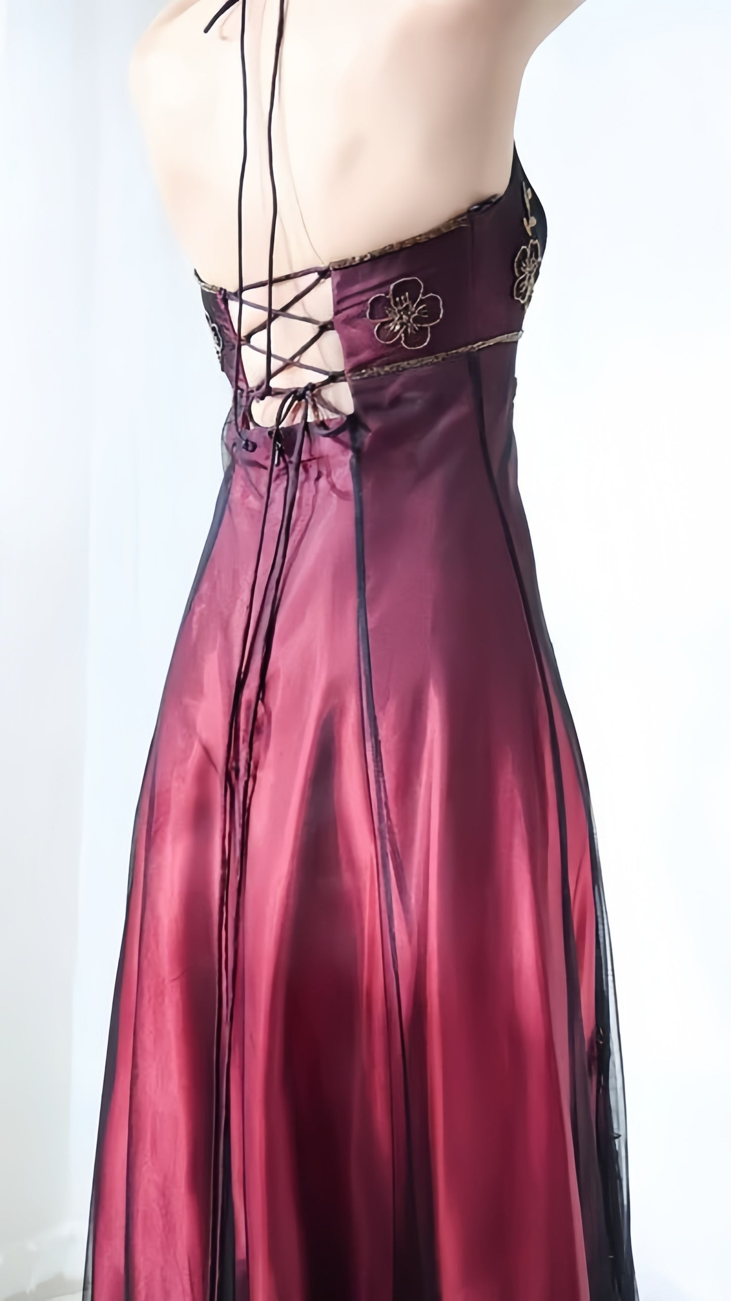 Burgundy Halter Lace Sheath Long Evening Prom Dress,LTP4078
