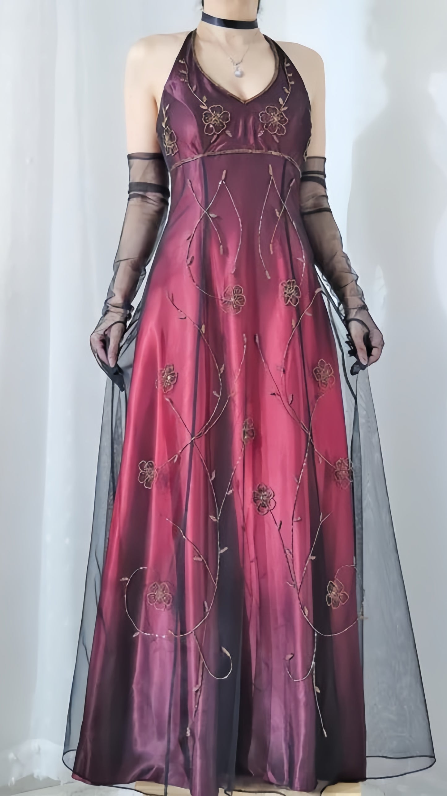 Burgundy Halter Lace Sheath Long Evening Prom Dress,LTP4078