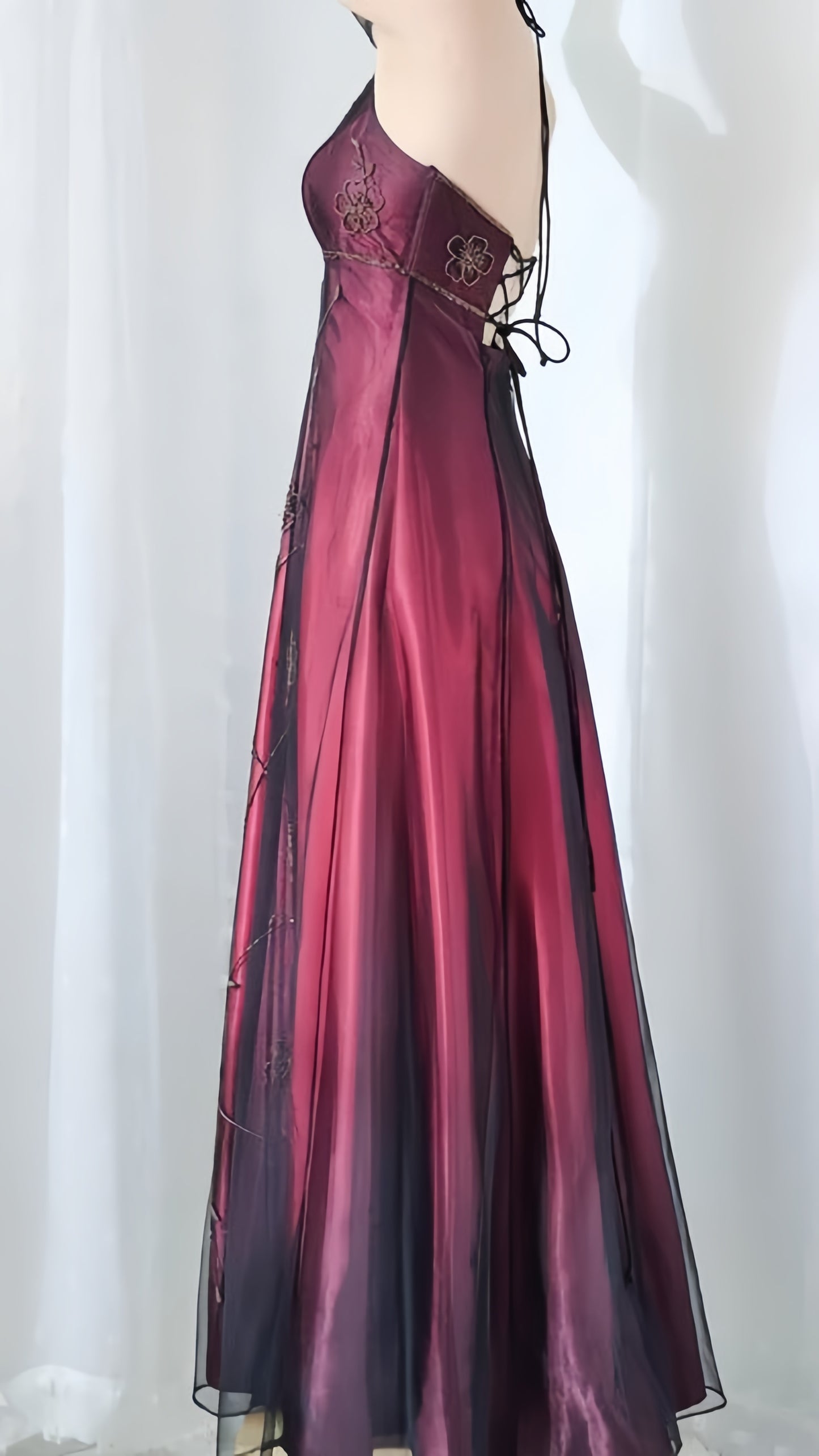 Burgundy Halter Lace Sheath Long Evening Prom Dress,LTP4078