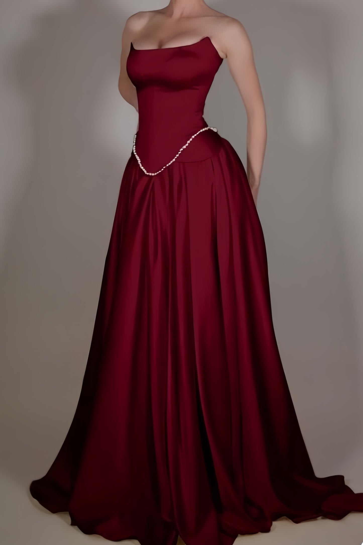 Burgundy Strapless Long Prom Dresses Peal Beaded Two Pieces Party Formal Gown,LTP4067