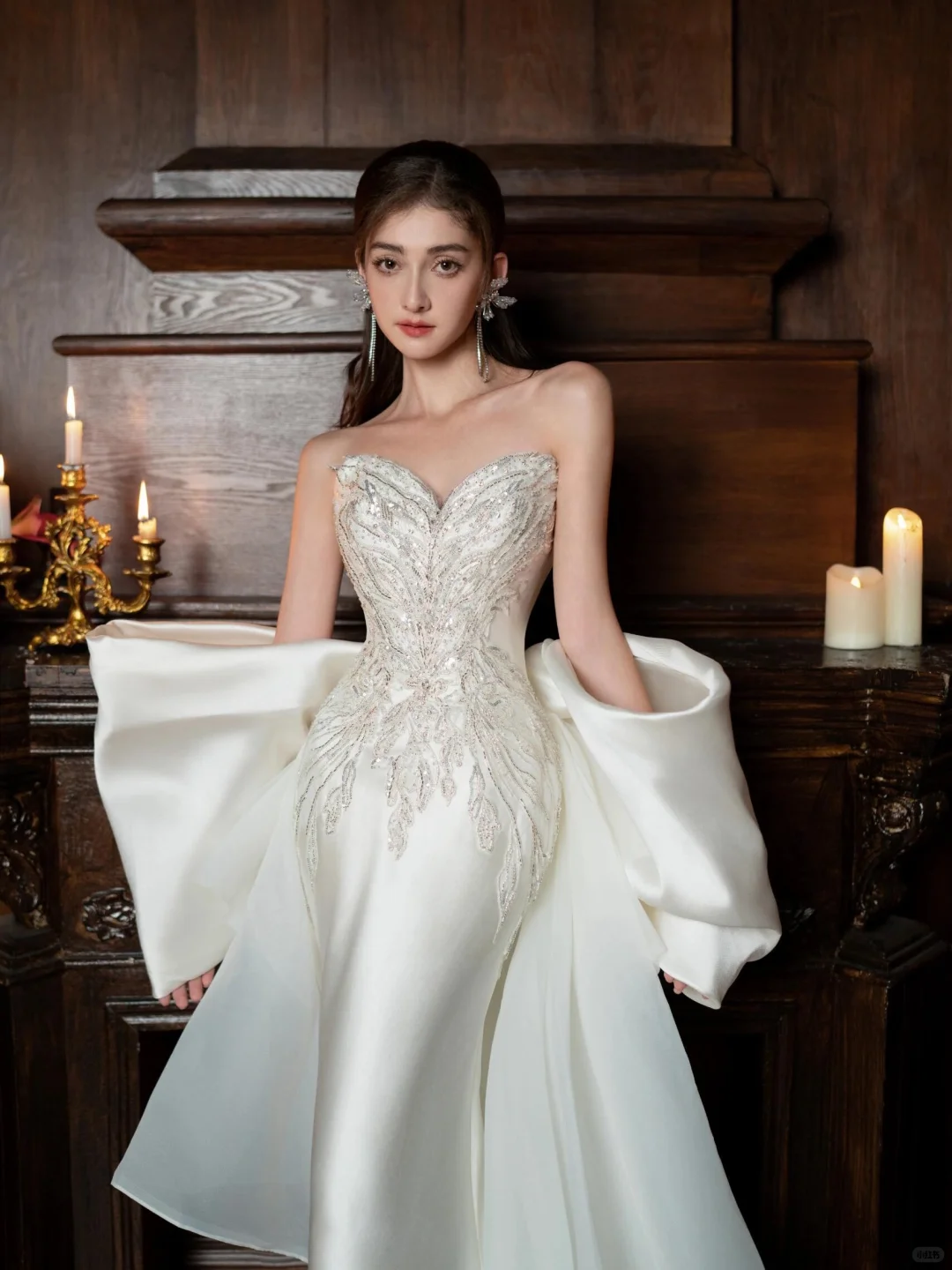 Timeless Mermaid Strapless Satin Sequin Beaded Long Wedding Dresses