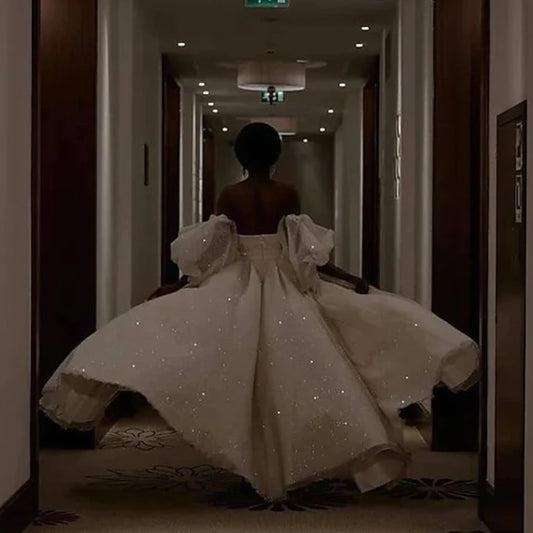 LTP1734, Sparkle White Puffy Long Prom Dresses, Off the Shoulder A-Line Wedding Gown, African Black Girls Party Dress