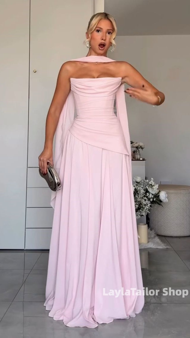 Charming Pink Chiffon Long Prom Dresses Bridesmaid Dress,LTP3633